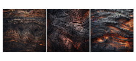 blackened burnt wood texture grain illustration damaged burned, old surface, rustic rough blackened burnt wood texture grainの素材
