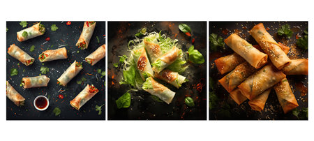 fresh spring rolls food texture background illustration appetizer close, up gourmet, culinary meal fresh spring rolls food texture backgroundの素材