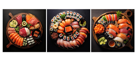 fresh sushi platter food texture background illustration sea delicious, culinary gourmet, closeup close fresh sushi platter food texture backgroundの素材