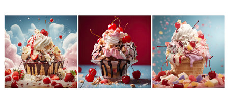 dessert sundae food texture background illustration ice cream, sweet delicious, scoop closeup dessert sundae food texture backgroundの素材