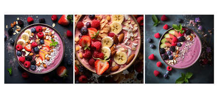 breakfast smoothie bowl food texture background illustration healthy delicious, tasty yogurt, fresh homemade breakfast smoothie bowl food texture backgroundの素材