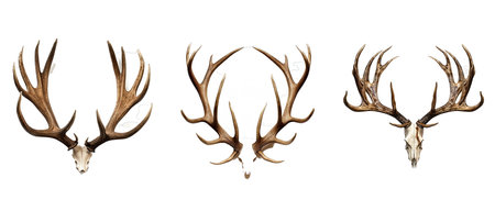 horn deer horns illustration stag trophy, wildlife antler, elk black horn deer hornsの素材