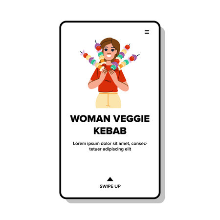 cook woman veggie kebab vectorのイラスト素材