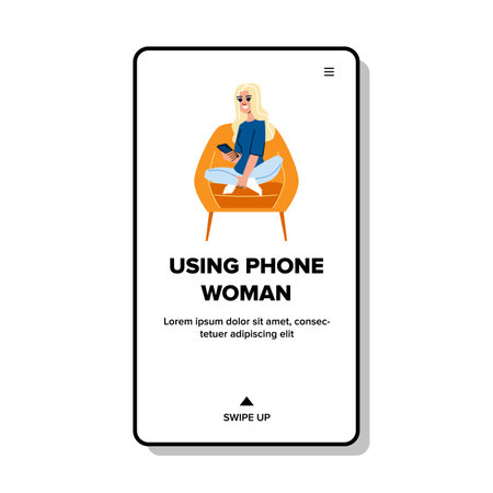 happy using phone woman vectorのイラスト素材