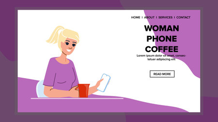 cup woman phone coffee vectorのイラスト素材