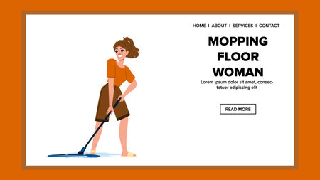 young woman mopping floor vectorのイラスト素材