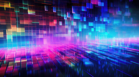 abstract neon pixel gridの素材