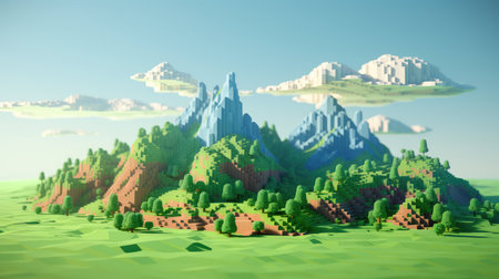 background voxel mountain landscapeの素材