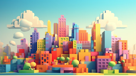 3d voxel city landscapeの素材