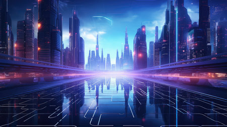 scape futuristic night cityの素材