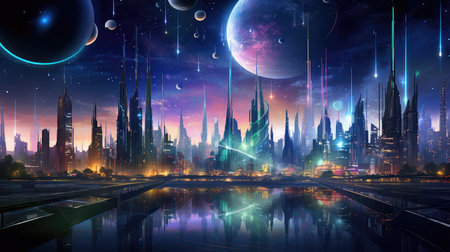 scape futuristic night cityの素材
