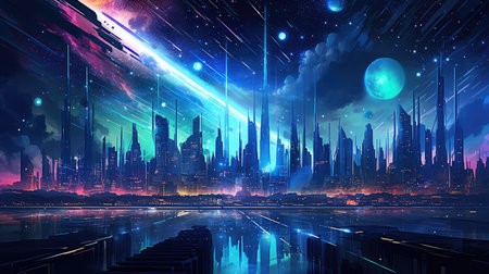 modern futuristic night cityの素材