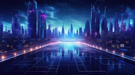 modern futuristic night cityの素材