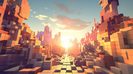 pixel voxel city landscapeの素材