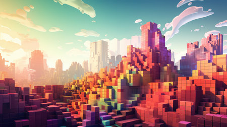 background voxel city landscapeの素材