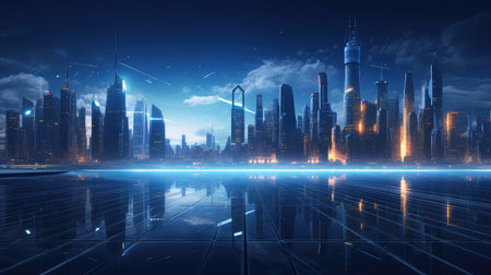modern futuristic night cityの素材