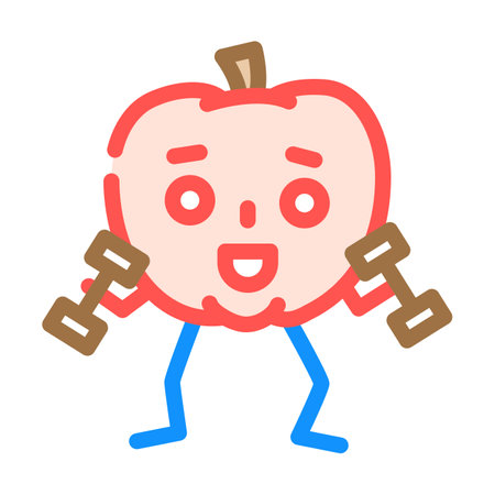 apple fruit fitness character color icon vector illustrationのイラスト素材