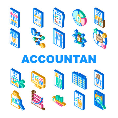 accountant professional tax icons set vectorのイラスト素材