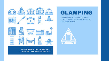 glamping tent nature luxury tipi landing header vectorのイラスト素材