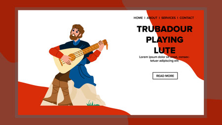 medieval trubadour playing lute vectorのイラスト素材