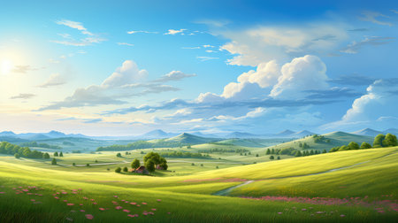 nature meadow view sun landscapeの素材