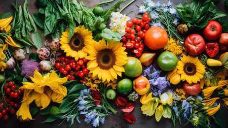 spring summer food flower top viewの素材