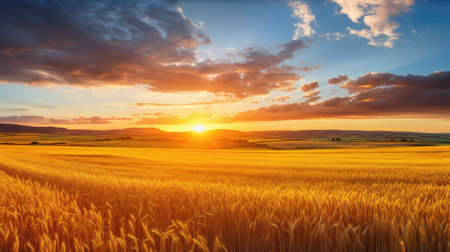 golden sunshine evening country landscapeの素材