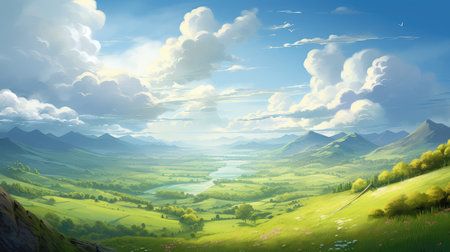 outdoor valley cloud sunny landscapeの素材