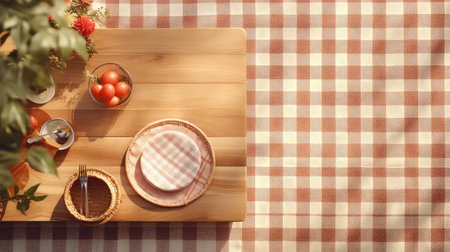 picnic wooden board holiday top viewの素材