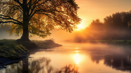 haze peaceful dawn mist landscapeの素材