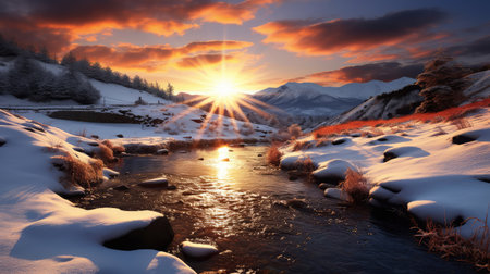 lake reflection evening snow landscapeの素材