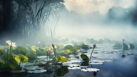 sky reflection plant fog landscapeの素材