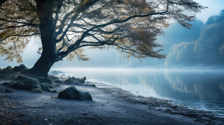 nature blue lake tree landscapeの素材
