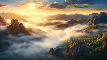 nature peak evening mist landscapeの素材