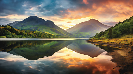 mountain reflection dawn hill landscapeの素材
