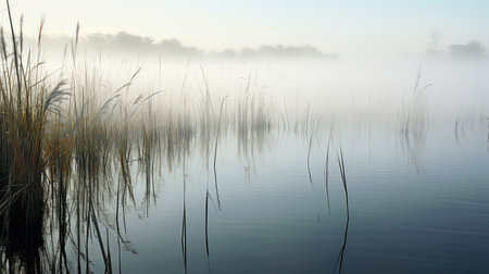 hazy reflection plant fog landscapeの素材