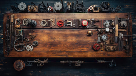 business table flat vintage top viewの素材