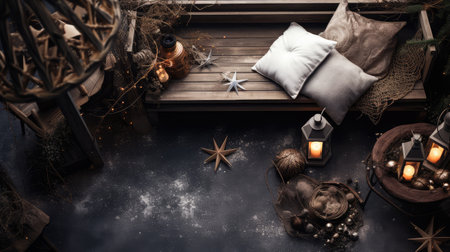 blue space rustic holiday top viewの素材