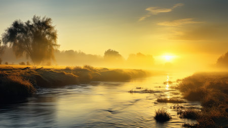 reflection nature river fog landscapeの素材