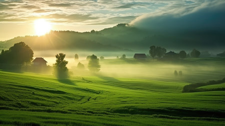 field meadow morning green landscapeの素材
