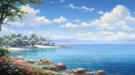 beautiful spring sky sea landscapeの素材