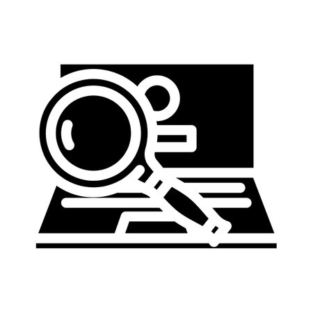 laptop search magnifying glass glyph icon vector illustrationのイラスト素材