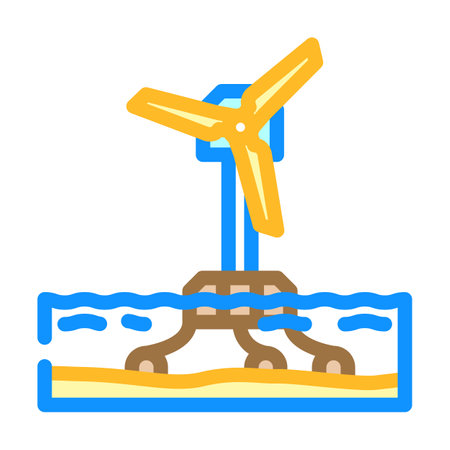 floating wind turbine color icon vector illustrationのイラスト素材