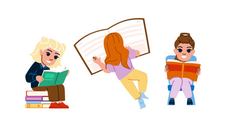 student kid girl book vectorのイラスト素材