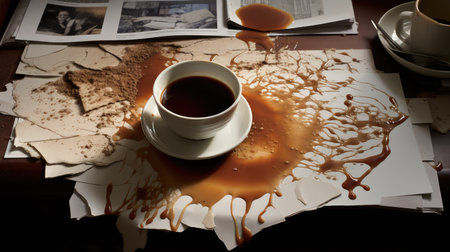 spill coffee stain on paperの素材