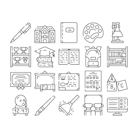 School Stationery Accessories Icons Set Vectorのイラスト素材