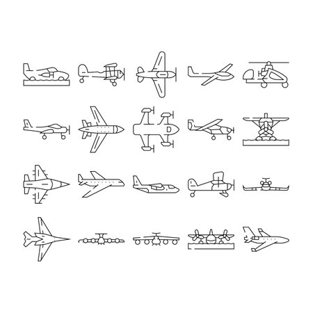 plane flight travel aircraft icons set vectorのイラスト素材