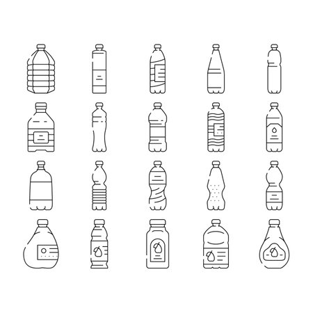 bottle plastic water drink icons set vectorのイラスト素材