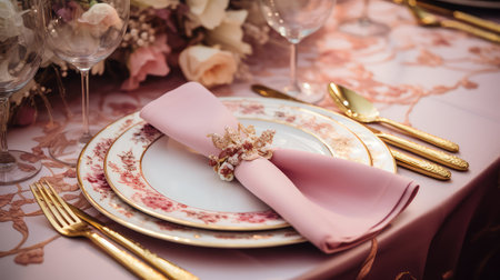 table pink and gold floralの素材