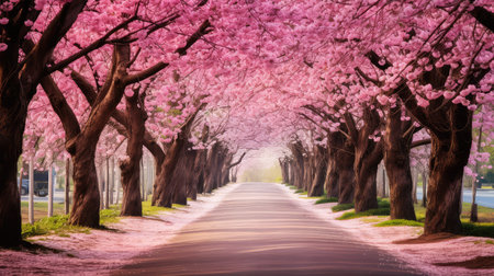 pink spring road backgroundの素材